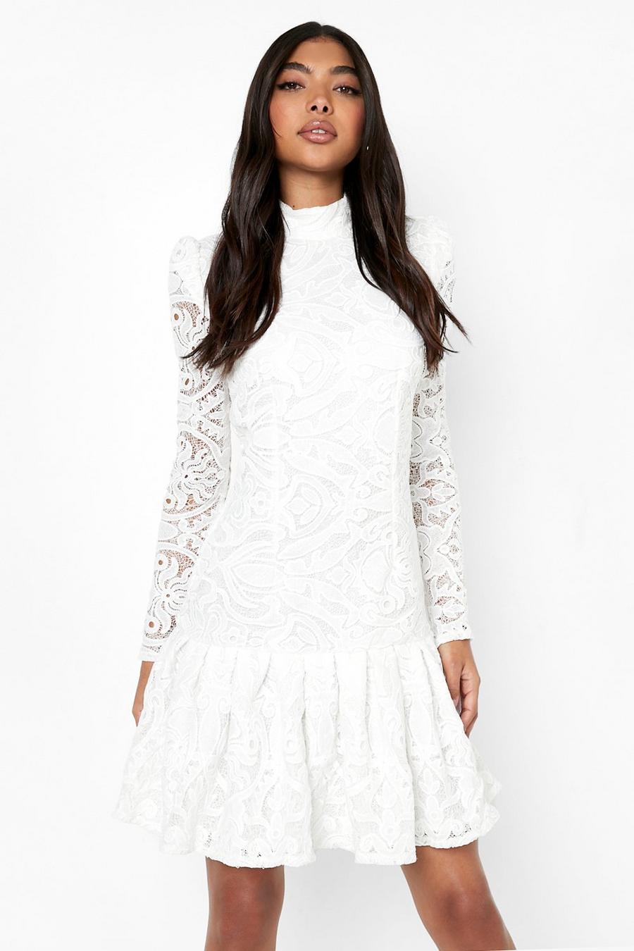 White blanc Tall Lace Shoulder Detail Skater Dress image number 1