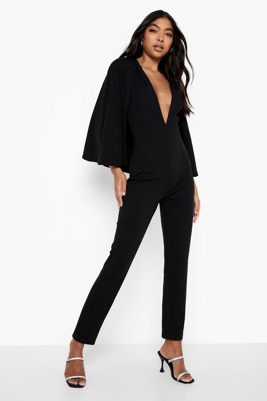 Black Tall Recycled Cape Jumpsuit