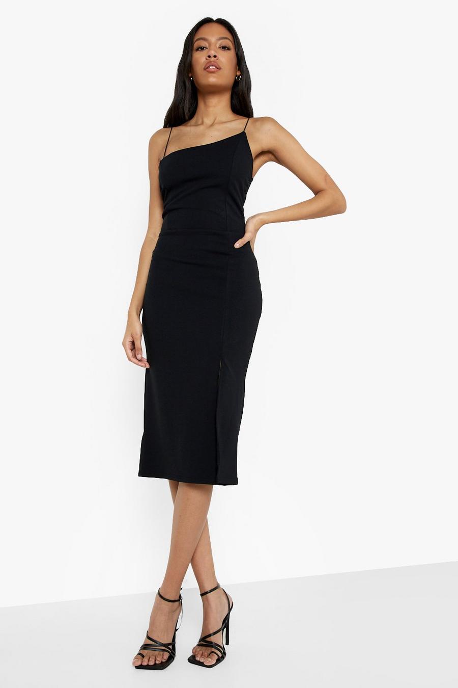 Black Tall Recycled Strappy Slit Midi Dress