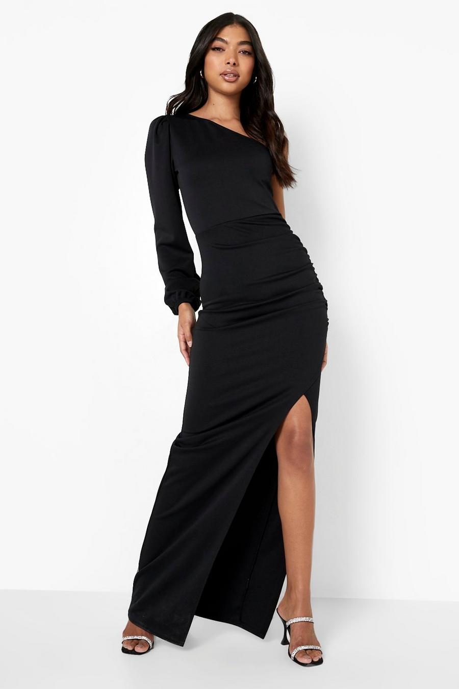 Black Tall Recycled One Sleeve Scuba Maxi Dress image number 1