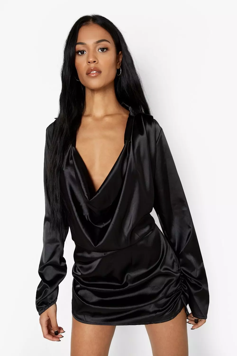 Tall Extreme Cowl Neck Satin Mini Dress