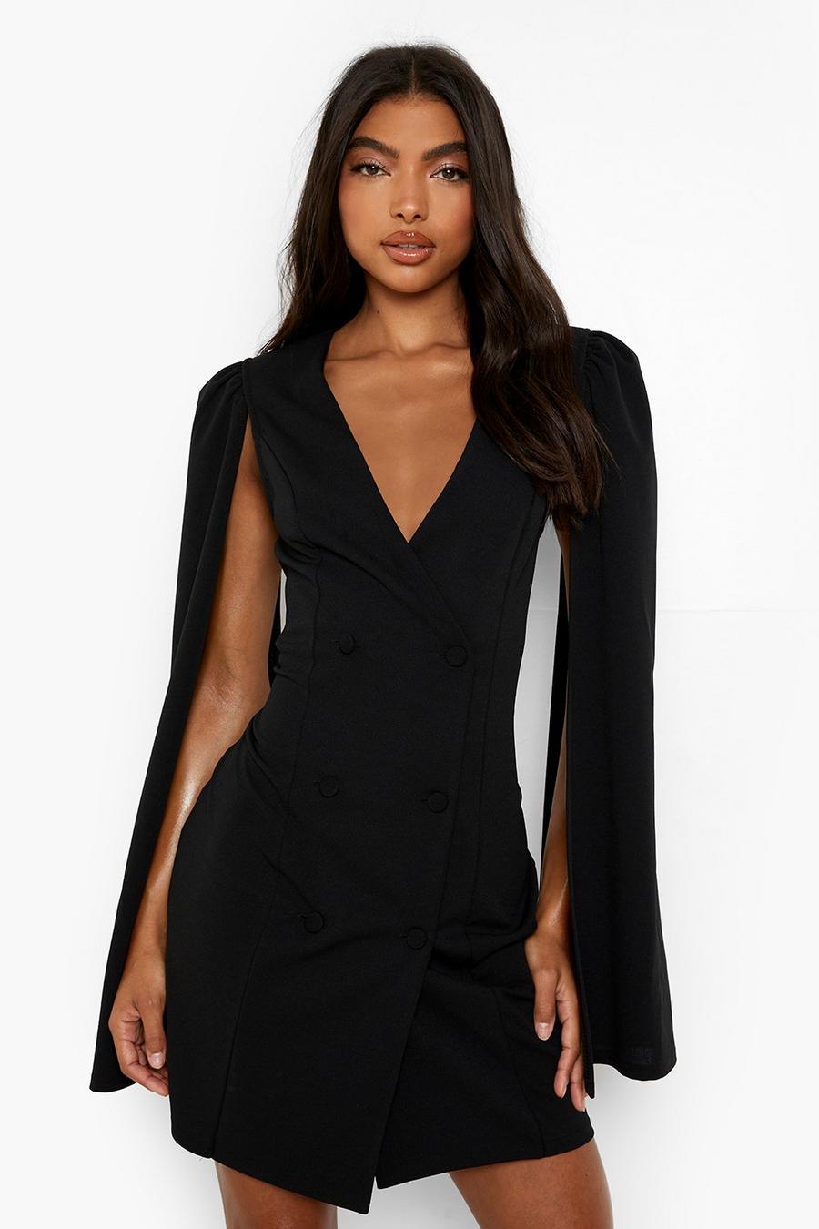 Black Tall Cape Sleeve Blazer Dress