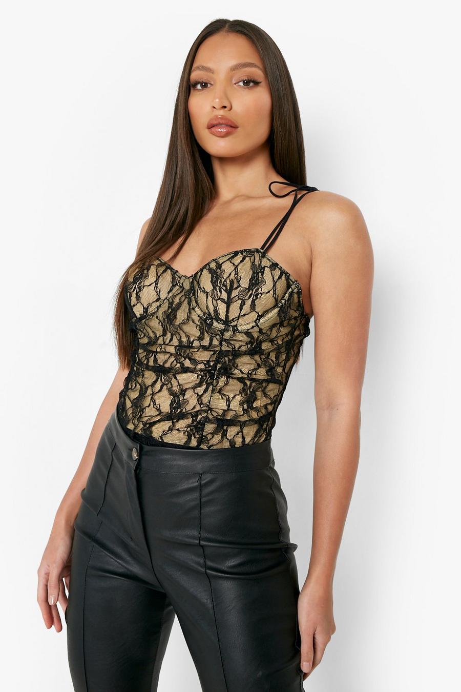 Black Tall Lace Corset Bodysuit image number 1