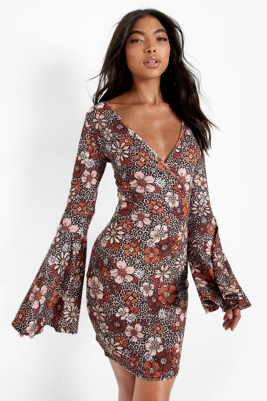 Long Sleeve Printed Trumpet Sleeve Dress Long Sleeve Printed Trumpet Sleeve Dress