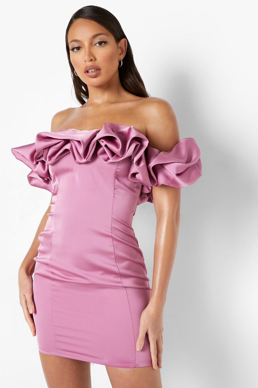 Pink Tall Ruffle Detail Off The Shoulder Mini Dress image number 1