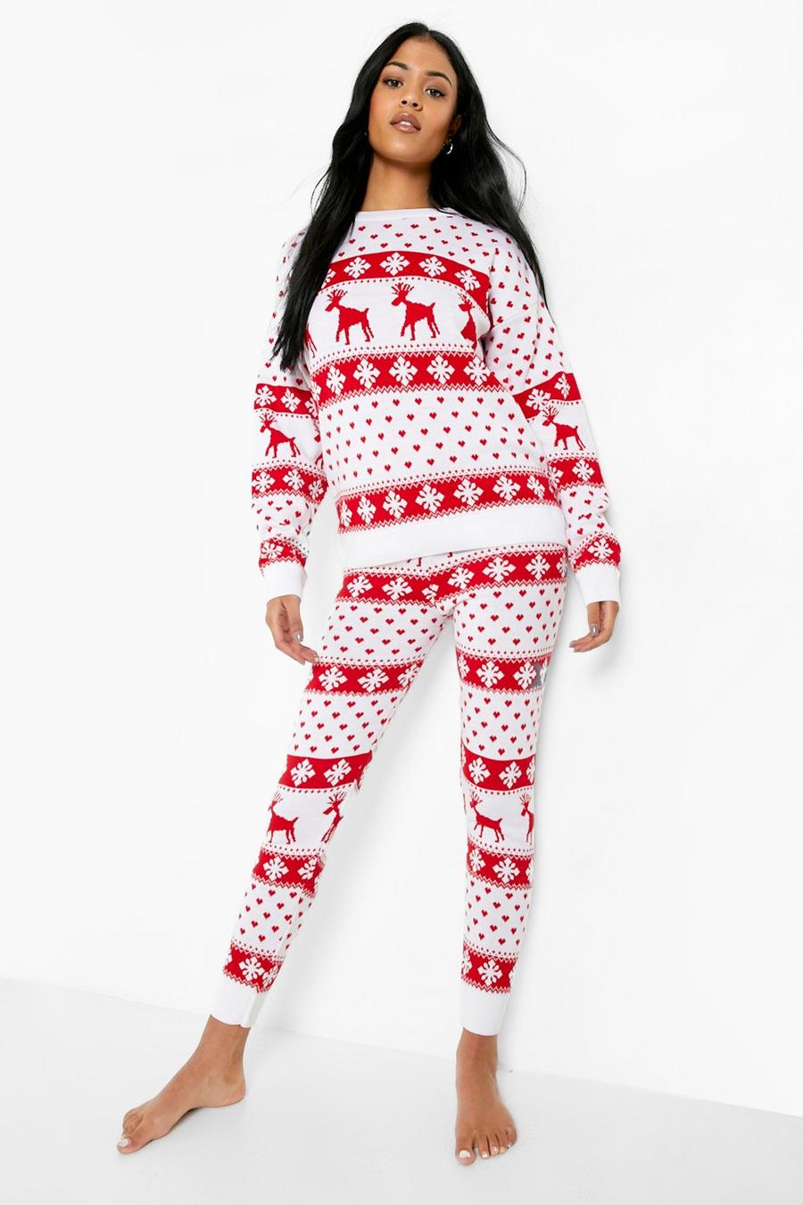 Cream white Tall Snowflake & Reindeer Christmas Co-Ord image number 1