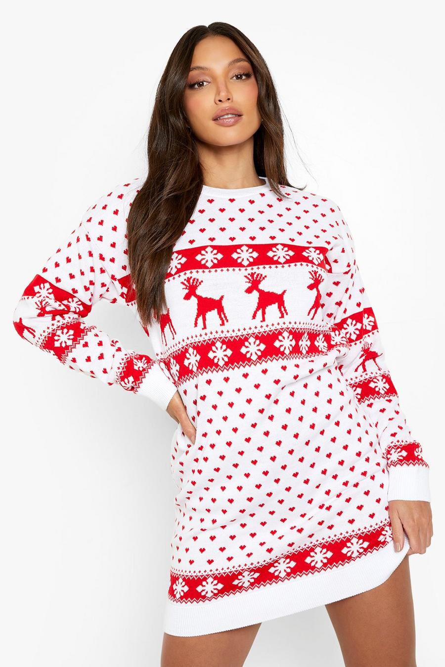 Cream Tall Reindeer Christmas Sweater Dress image number 1