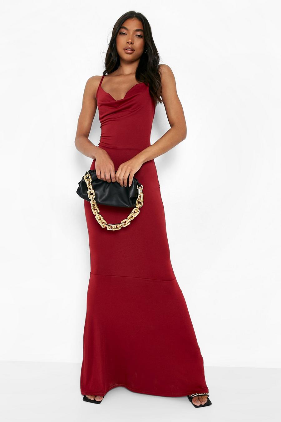 Berry Tall Cowl Fishtail Slinky Maxi Dress image number 1