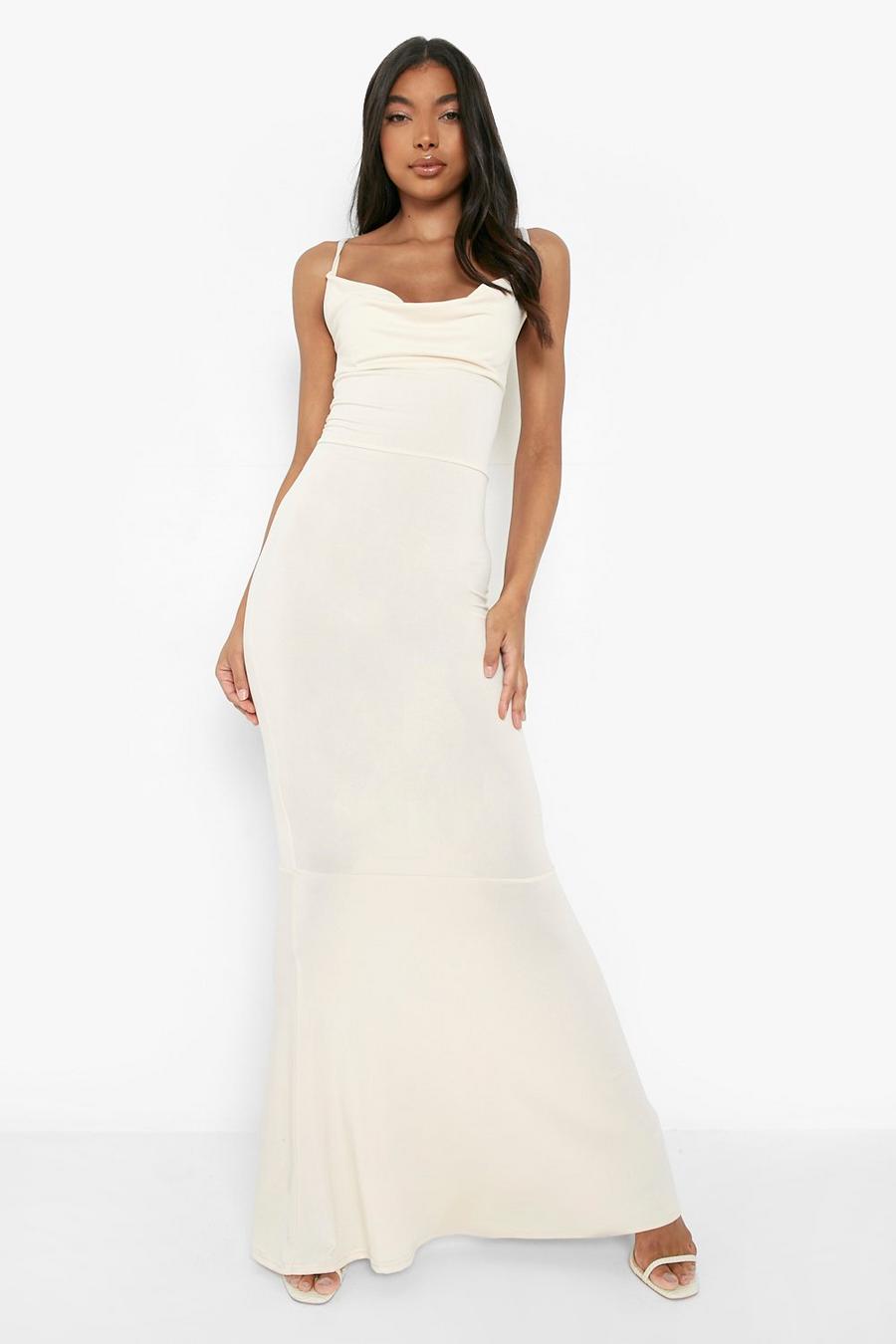 Champagne Tall Cowl Fishtail Slinky Maxi Dress image number 1