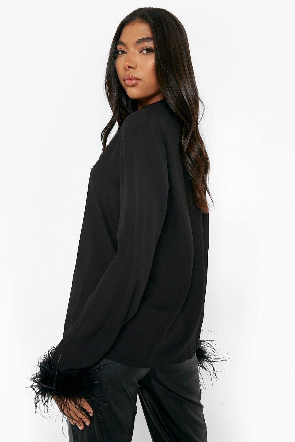 boohoo Tall Feather Shirt - Black - Size 4