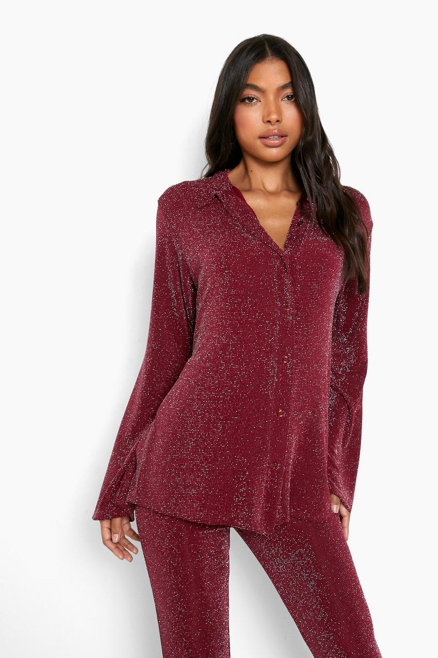 Berry Tall Glitter Oversized Shirt image number 1