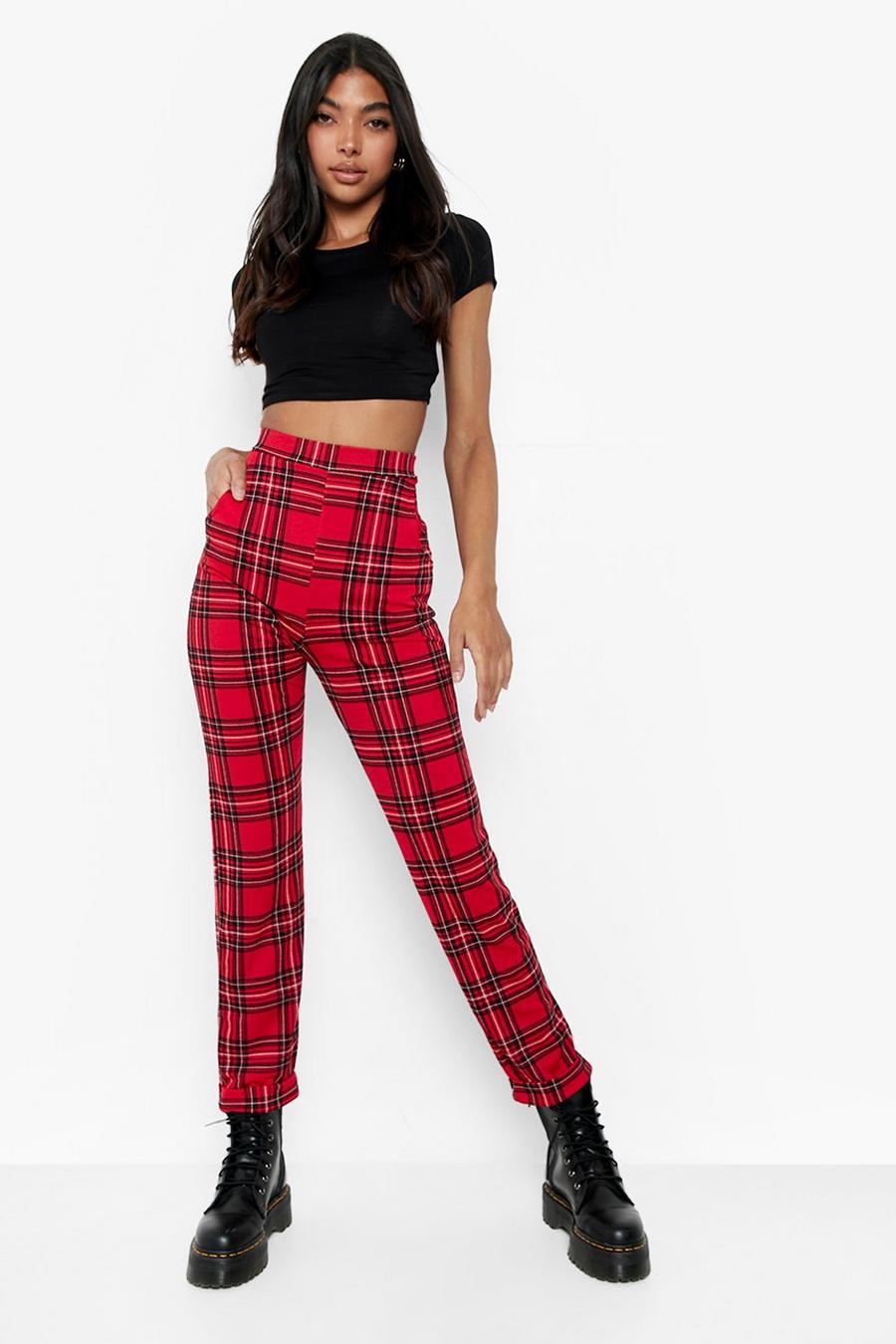 Red Tall Check Turn Up Cuff Straight Leg Trouser image number 1