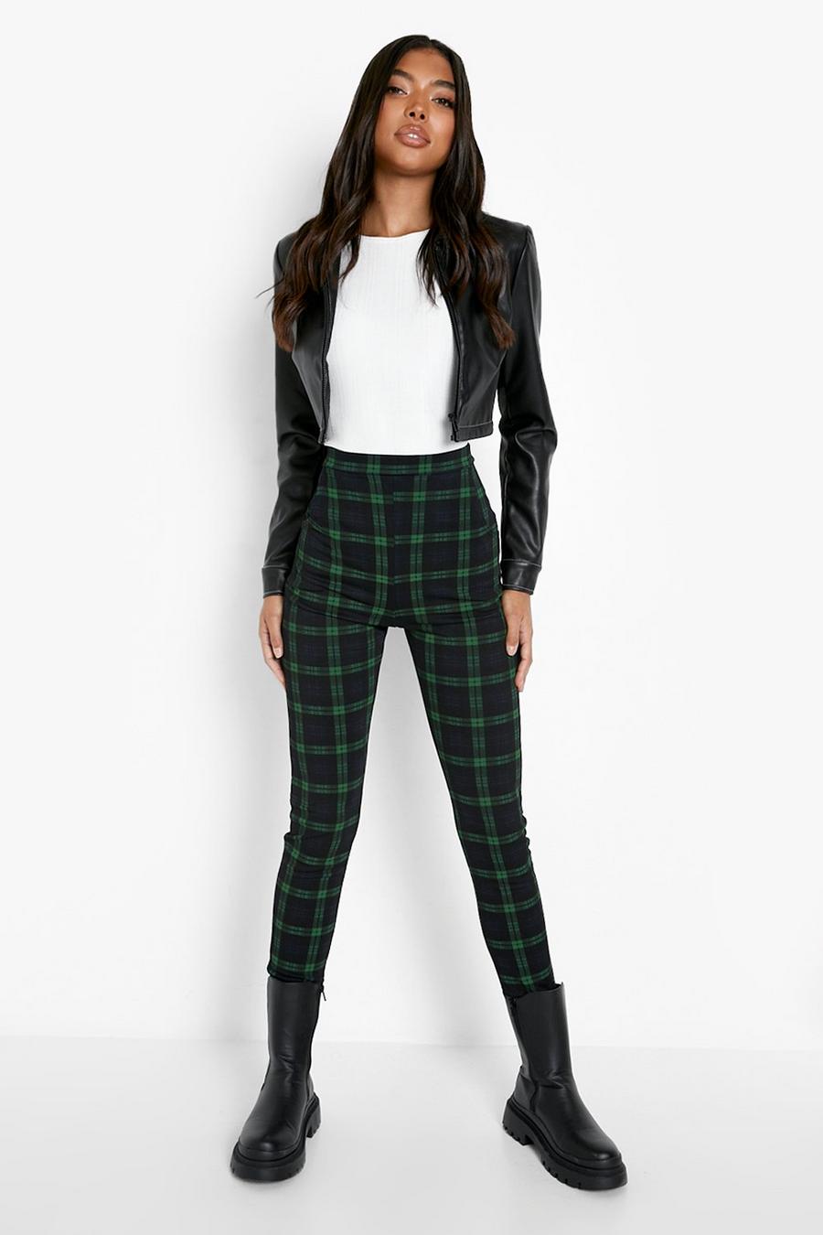 Green Tall Flannel Turn Up Cuff Skinny Leg Pants image number 1
