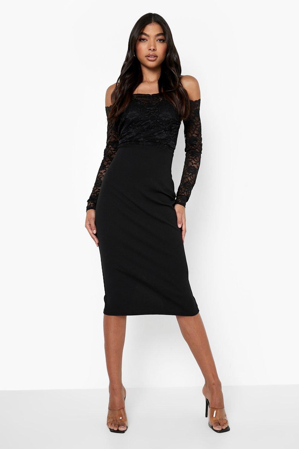 Boohoo black off shoulder dress hotsell