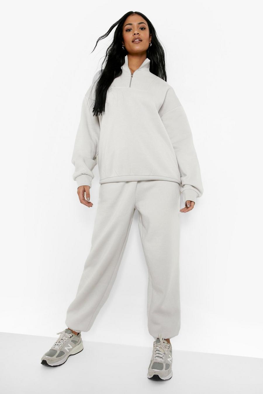 Stone beige Tall Zip Funnel Neck Piping Detail Tracksuit