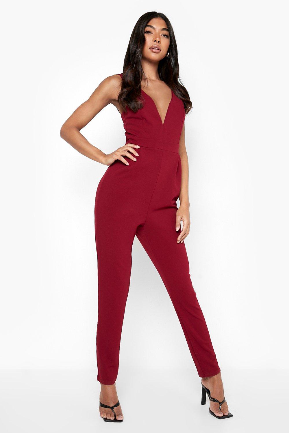 Tall Plunge Skinny Leg Jumpsuit boohoo