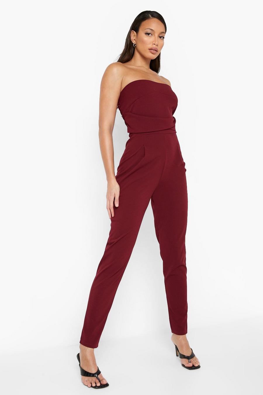 Berry rosso Tall Bandeau Tailored Woven Slim Fit Jumpsuit