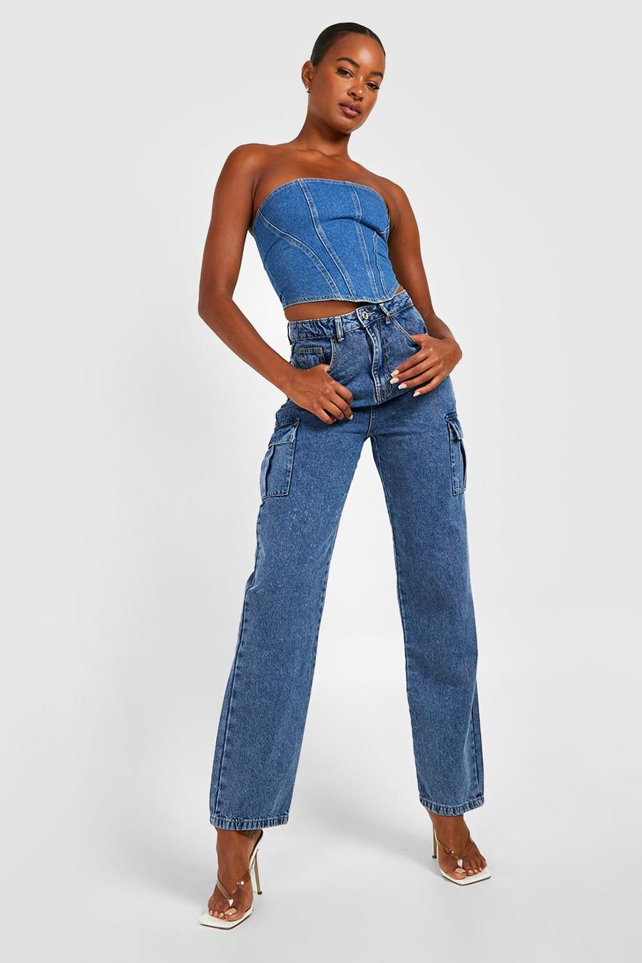 Tall Mid Wash Cargo Boyfriend Jeans image number 1