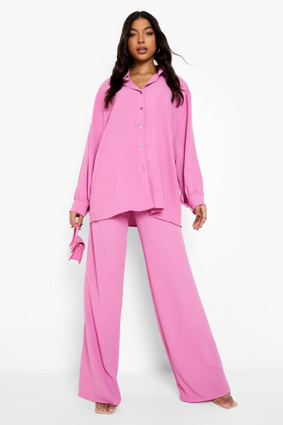 Pink מכנסי סאטן רחבות בטקסטורה מרוקעת לנשים גבוהות image number 1