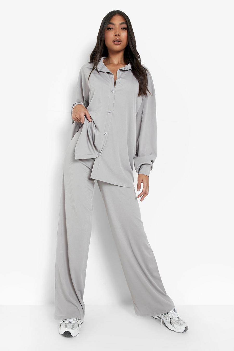Grey Tall Soft Rib Shirt & Pants Set image number 1