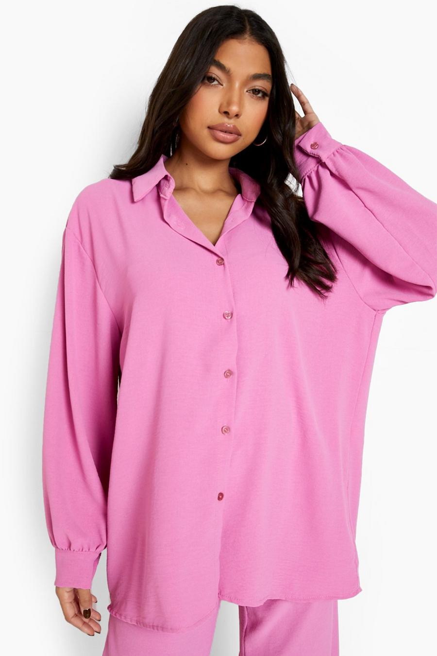 Pink Tall Oversized Hammered Satin Shirt image number 1