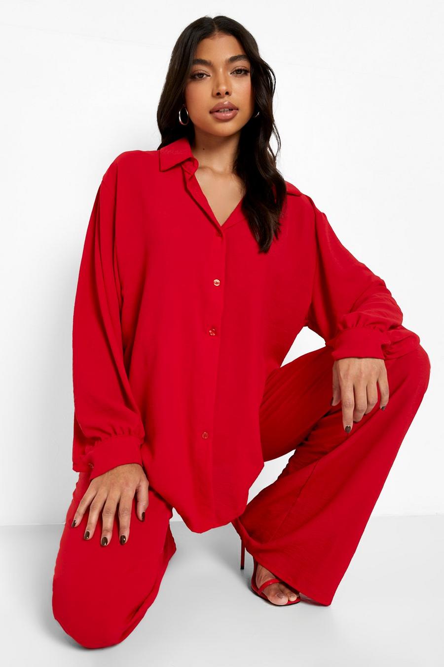 Red Tall Oversized Hammered Satin Shirt image number 1