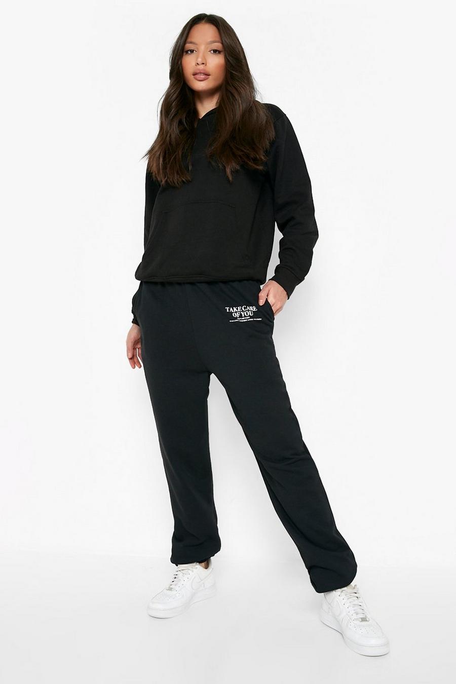 שחור מכנסי ריצה מבד ממוחזר עם הדפס לנשים גבוהות image number 1