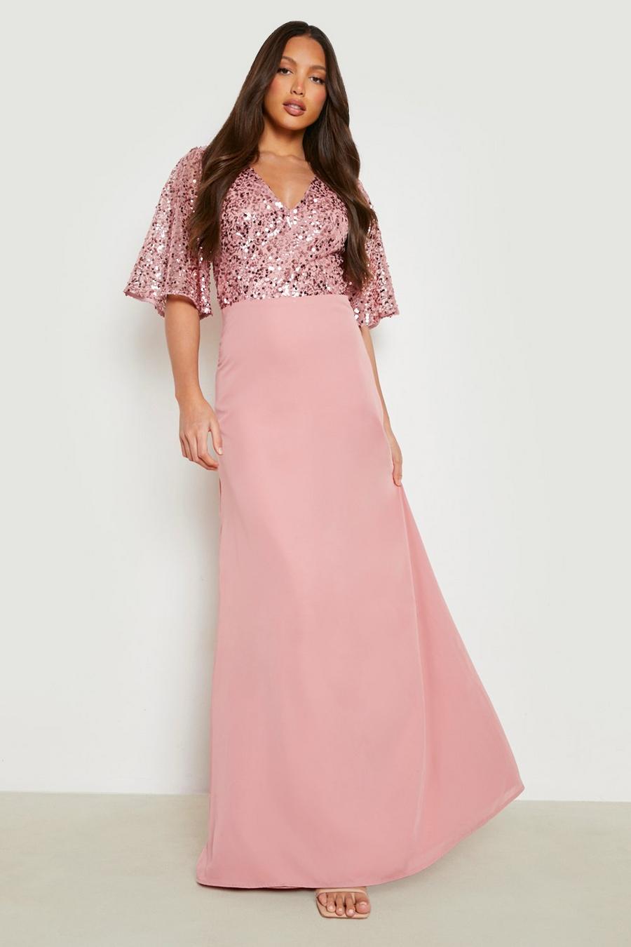 Rose pink Tall - Långklänning med paljetter och vid ärm image number 1