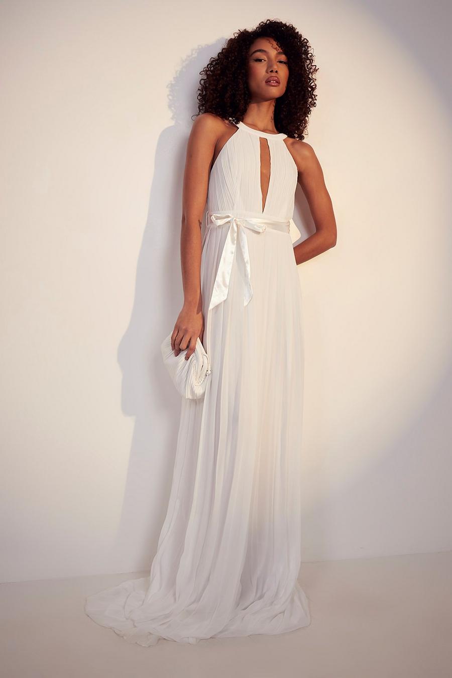 Ivory Tall Pleated Belted Maxi Dress image number 1