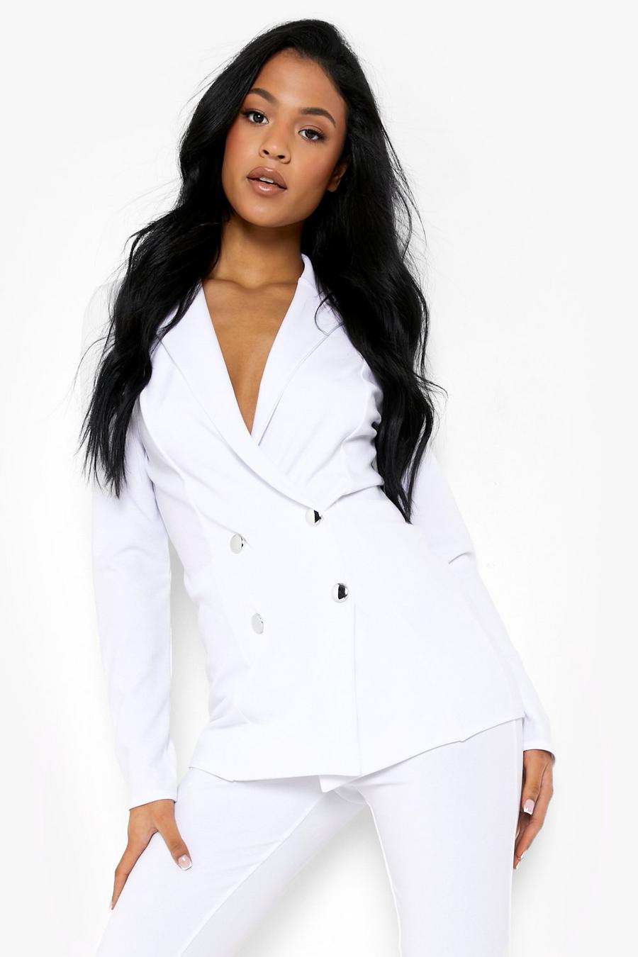 White Tall Blazer And Pants Suit Set image number 1