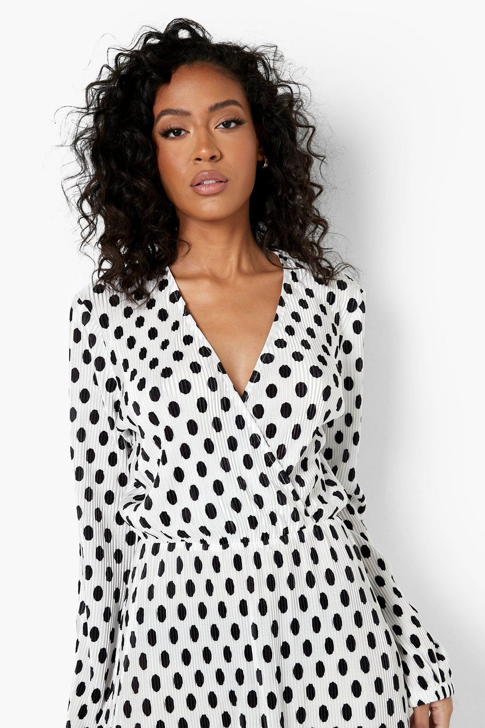 Women's Tall Pleated Polka Dot Wrap Dress | Boohoo UK