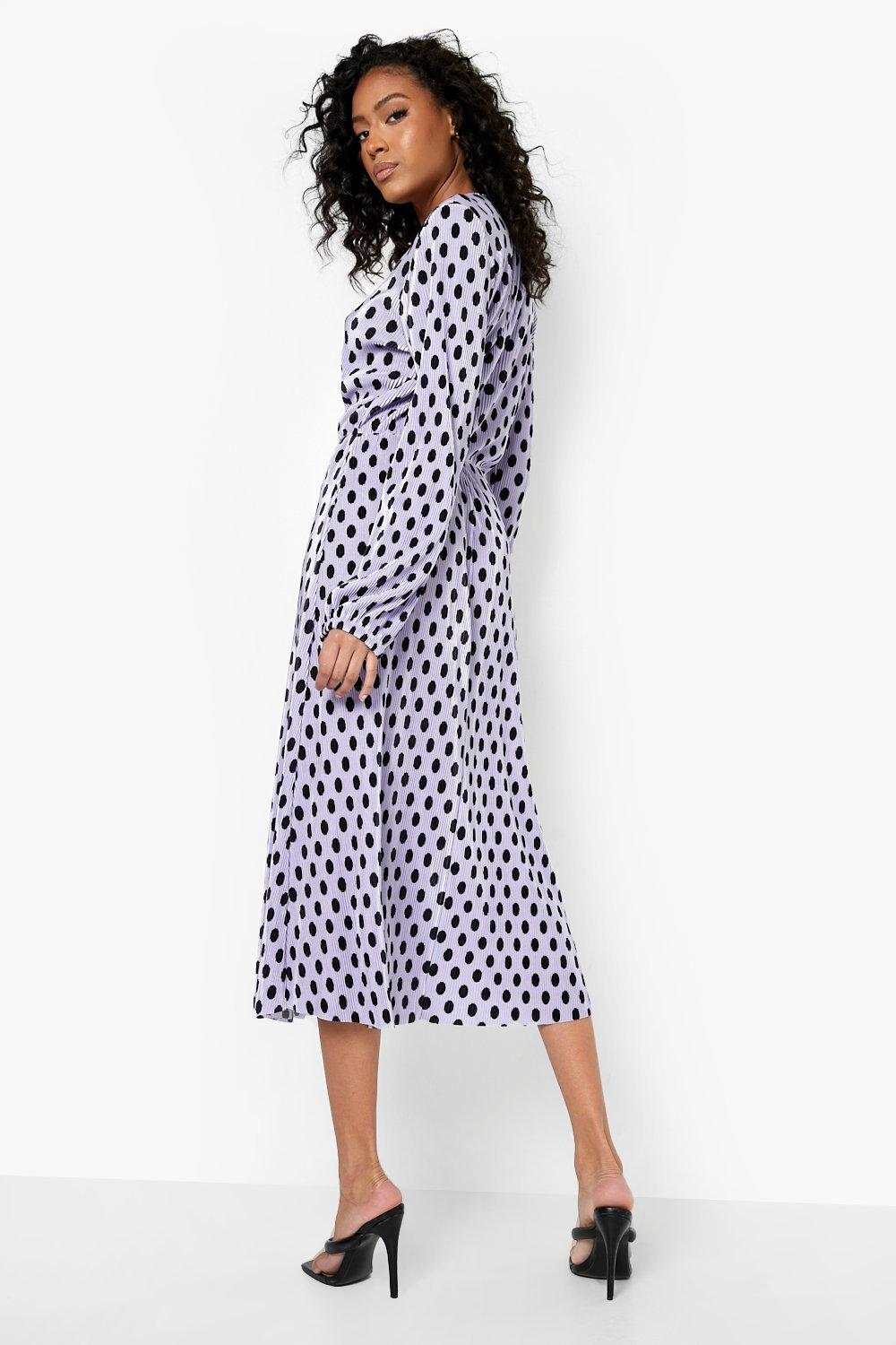 Tall Pleated Polka Dot Wrap Dress boohoo