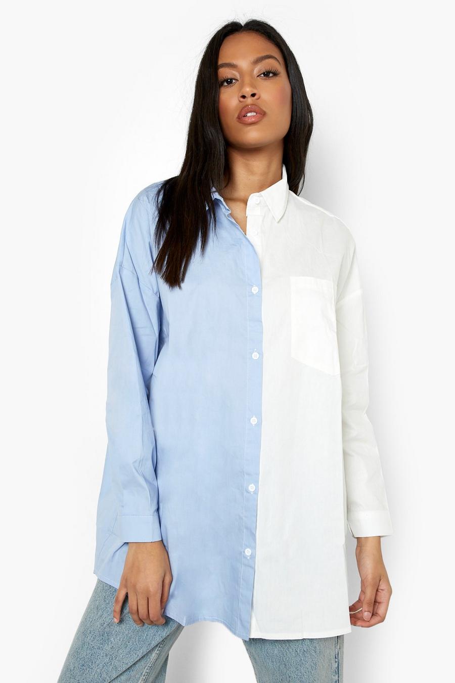 Baby blue Tall Sliced Oversized Shirt image number 1