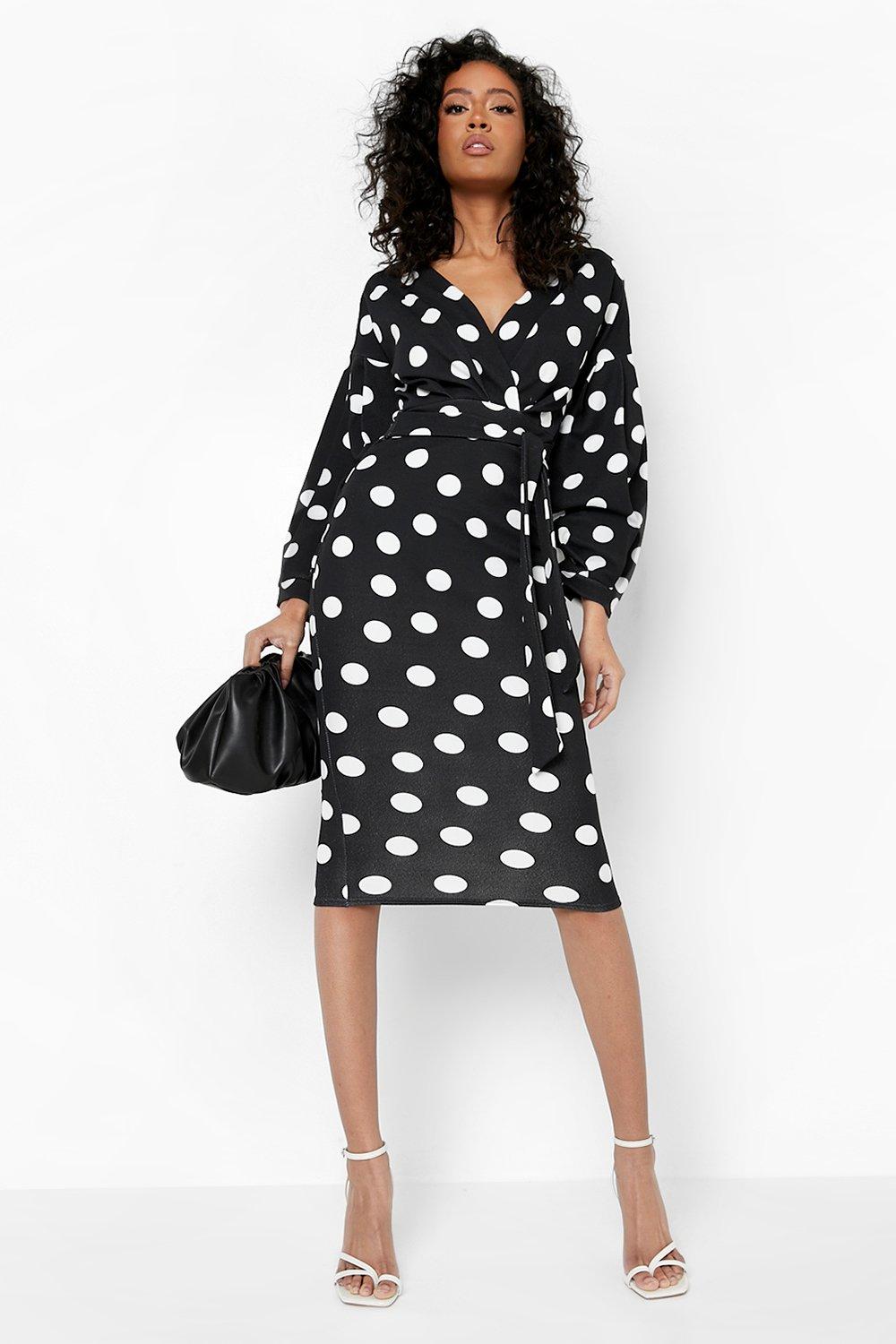 Boohoo polka hotsell dot midi dress