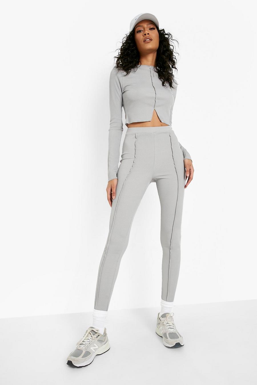 Grey Tall Rib Crop Top And Legging Co-Ord image number 1
