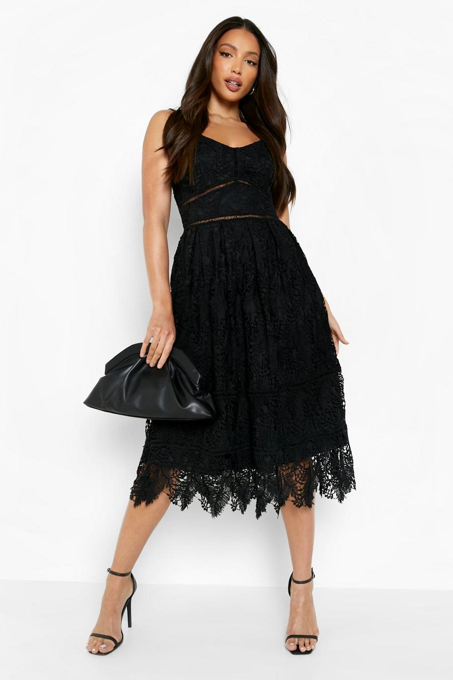 Black Tall Lace Strappy Midi Dress