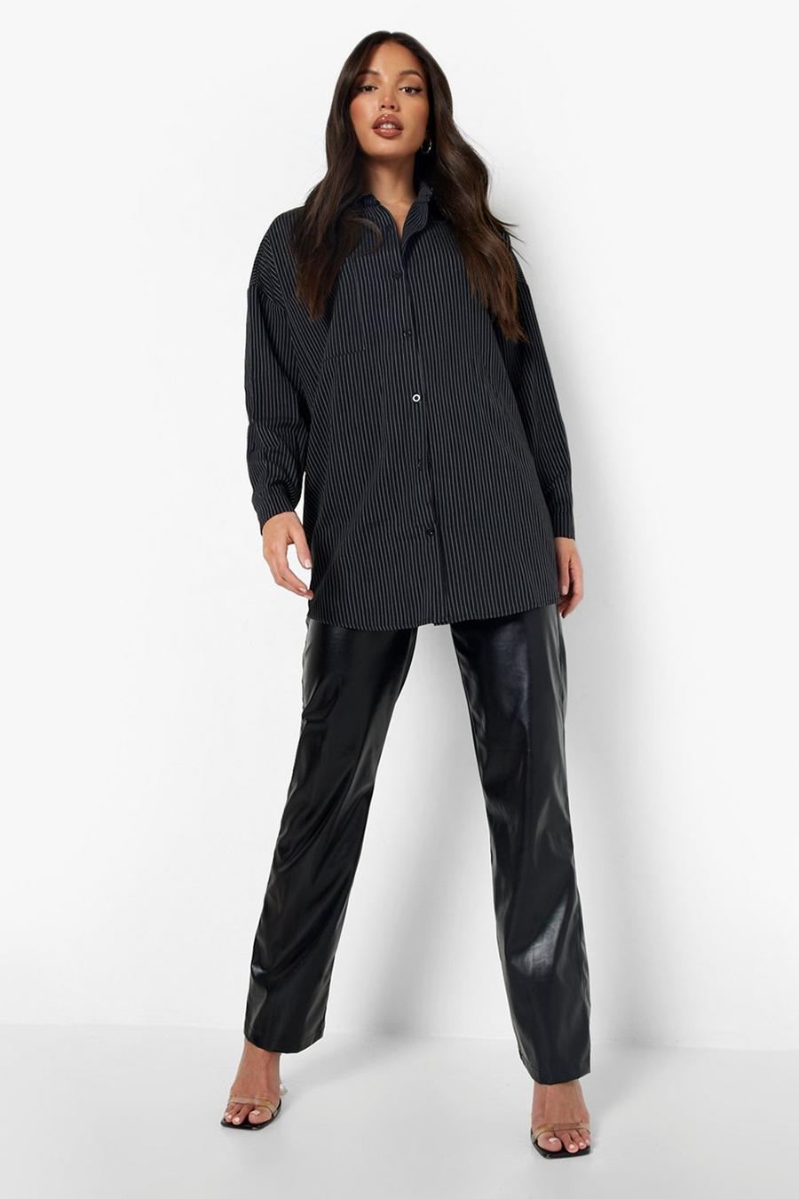 Black Tall Oversized Pinstripe Shirt image number 1