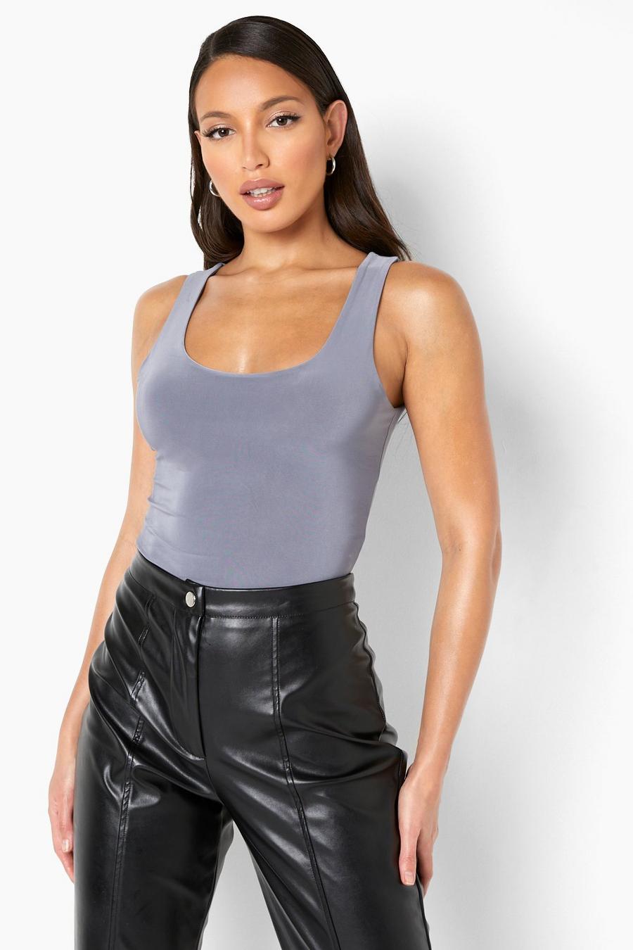 Grey Tall Double Layer Slinky Bodysuit image number 1