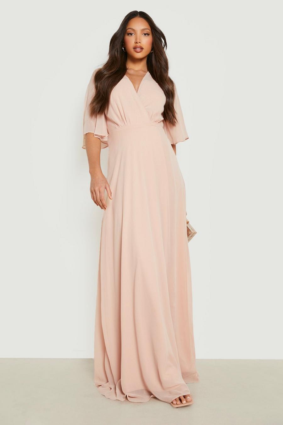 Blush pink Tall Angel Sleeve Wrap Bridesmaid Dress