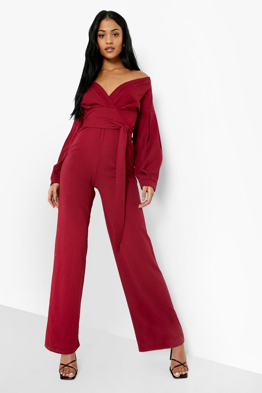 Berry Tall Off The Shoulder Wide Leg Jumpsuit image number 1