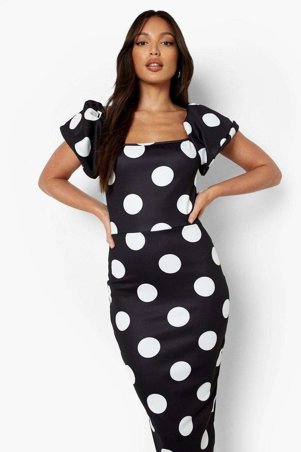 Tall Polka Dot Frill Detail Midi Dress