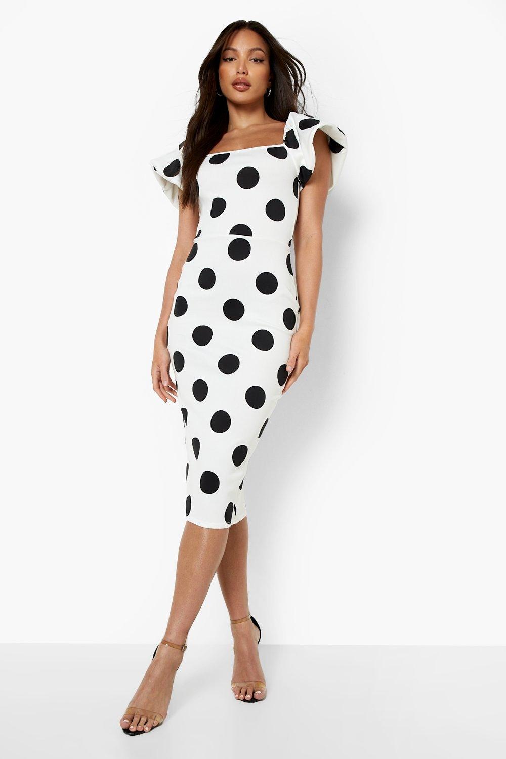 White polka clearance dot frill dress