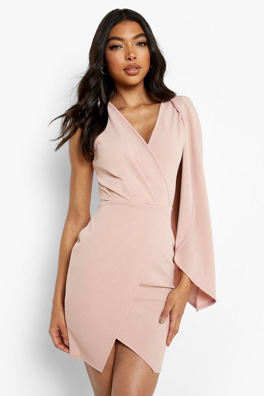 Rose pink Tall One Cape Shoulder Wrap Bodycon Dress