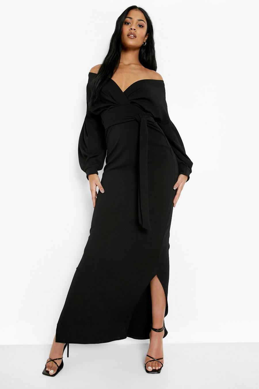 Black Tall Off The Shoulder Wrap Maxi Dress image number 1