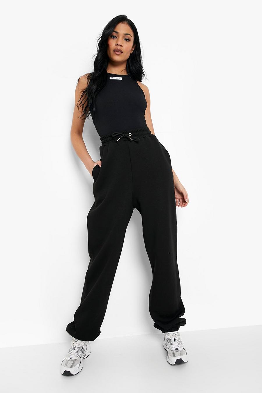 שחור מכנסי ריצה אוברסייז מבד ממוחזר לנשים גבוהות image number 1