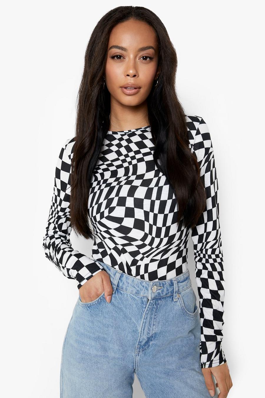 Black Tall Check Long Sleeve Top image number 1