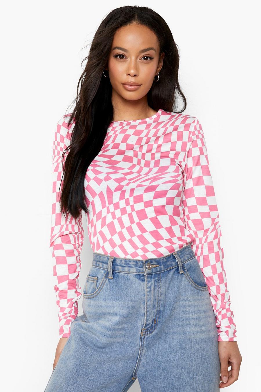 Pink Tall Check Long Sleeve Top image number 1