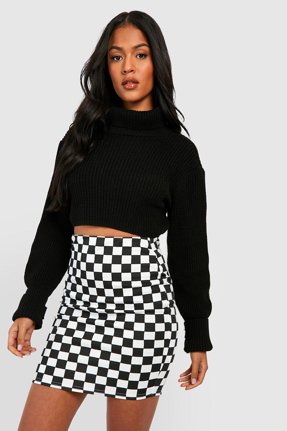 Black and white 2025 checkered skirt boohoo