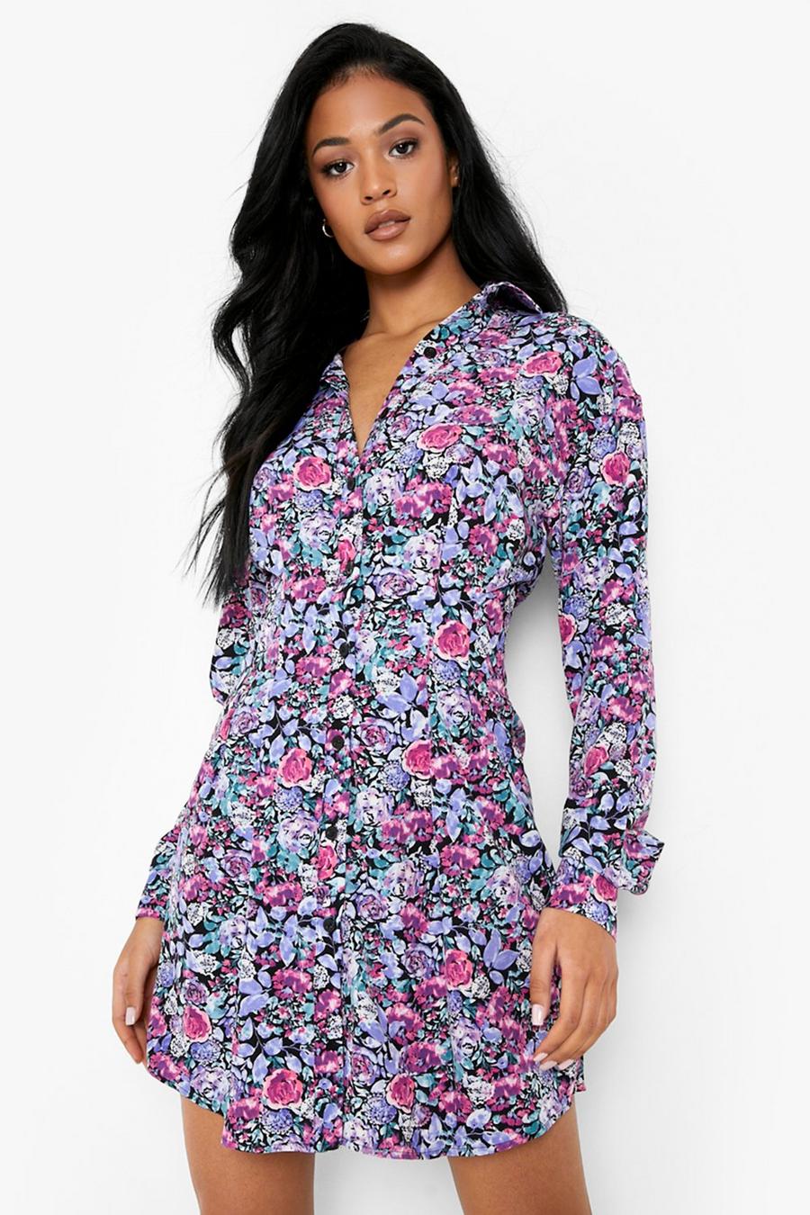 Pink Tall Floral Cinched Waist Shirt Dress image number 1