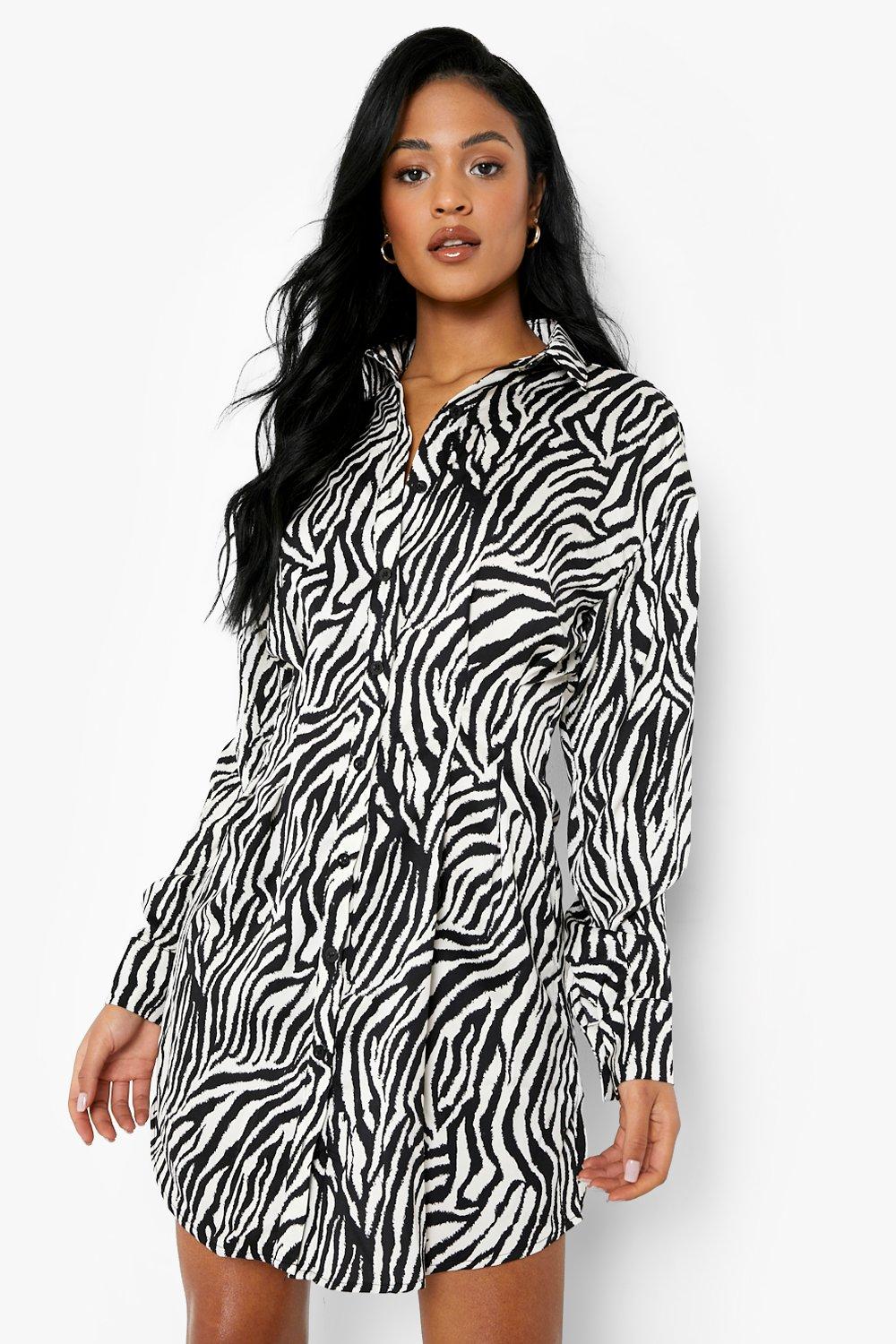 Tall Zebra Print In Waist Shirt Dress boohoo